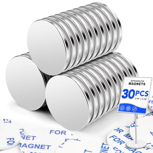 LOVIMAG Magnets with Adhesive Backing, 30Pcs Rare Earth Magnets, Small Strong Magnets, Round Magnets for Office, DIY, Building, Scientific, Craft and Fridge Magnets – 0.98×0.08 inch