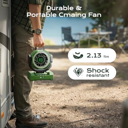 Portable Rechargeable Camping Fan, 20000mAh Battery Operated Fan with LED Light, 1-100 Stepless Speed, 1-12H Timer, Brushless Motor, Oscillating Desk Fan, Tent Fan with LED Display for Camping Travel - Image 7