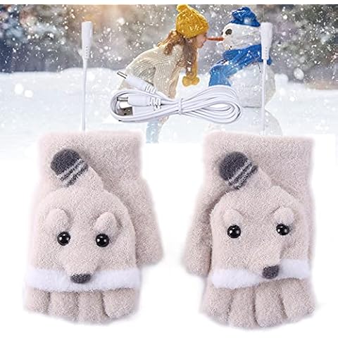 USB Heated Gloves for Women Rechargeable Fingerless Gloves for Typing Knitting Wool Electric Heating Gloves,Full Half Fingers Mitten Winter Electric Heating Laptop Gloves (Color:Beige) Cover