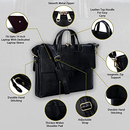 Image of RICHSIGN LEATHER ACCESSORIES Full Grain Natural Leather Laptop Messenger & Shoulder Bags for Men Women Office Briefcase Branded Stylish..Dimensions: L-14 x H- 12 x W- 2 Inch (Weight=900 GR)