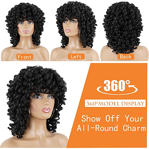 Perruque noire bouclée synthétique thermorésistante avec bonnets inclus - 2