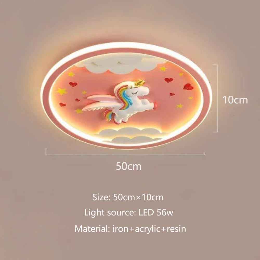 LED Moderne Deckenleuchte Einhorn Deckenlampe Rosa Kreative Kinderlampe Mädchen Schlafzimmer Lampe 56W Dimmbar Acryl Kinderzimmer Kindergarten Babyzimmer Wohnzimmer Esszimmer Innenbeleuchtung,50cm