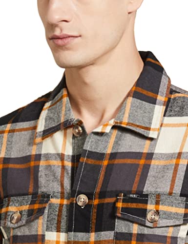 Image of The Indian Garage Co Men Regular Fit Checkered Full Sleeves Spread Collar Double Flap Pocket Casual Over Shirt