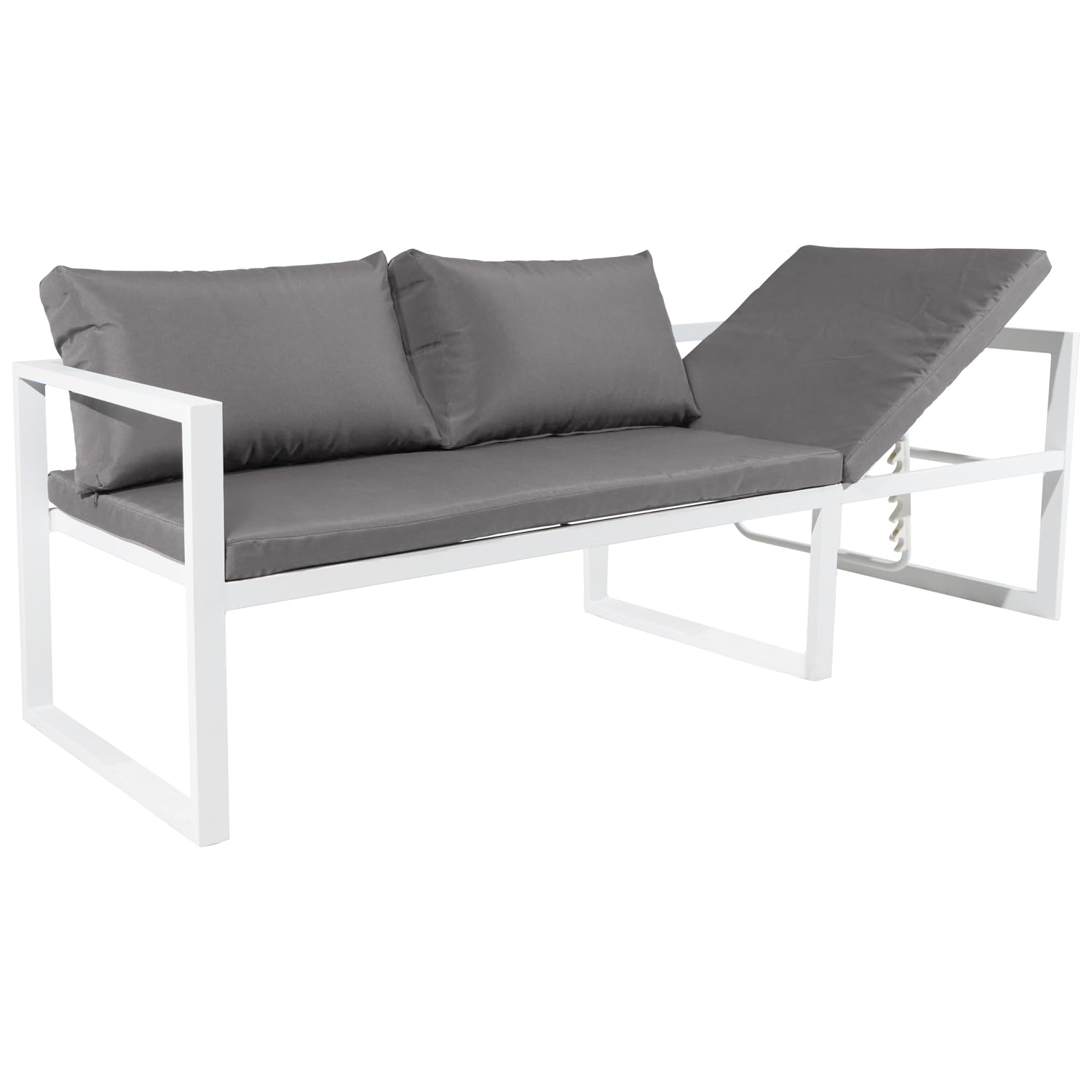 Happy Garden Salon de Jardin modulable Ibiza en Tissu Gris 4 Places - Aluminium Blanc