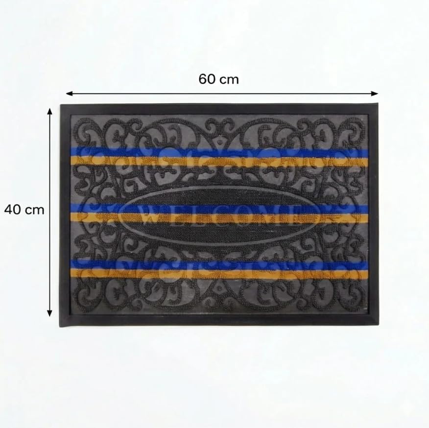 Image of DecorTwist PVC Door Mat 60x40 cm | Heavy Duty Indoor Outdoor Entrance Mat | Anti-Slip Rubber Back | Waterproof Dust & Dirt (Style 2 [ Black Premium Scroll ], PVC Door Mat 60 * 40 cm, Pack of 2)