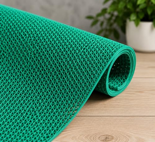 Image of JOGI KART Anti Skid & Multipurpose Rubber /Bathroom Mat /Shower Mat /Carpet /Rugs /Rainmat /Swimming Pool Mat (Green, 2x15 Ft)