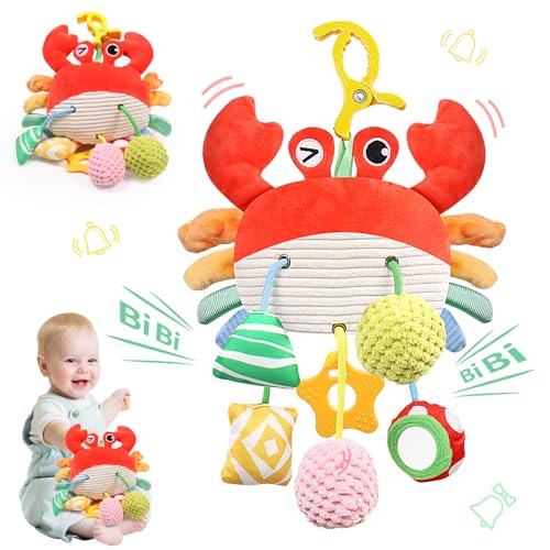 Image of MTTIERY Car Seat Toys for Babies 0-6 Months, Stroller Hanging Toys for Babies 3-6 Months, Crinkle Rattle Mirror Crib Carseat Toy for Infants 6-12 Month, Gifts for Baby Boys Girls Newborns