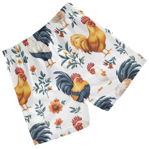Pigsaly Boys' Swim Board Shorts Yellow Chick Colorful White Roosters Boy's Swim Trunks Kids Swimwear 3T2