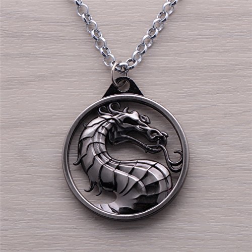 Generic Mortal Kombat Vintage Charms Dragon Amulet Necklace Grey Pendant3