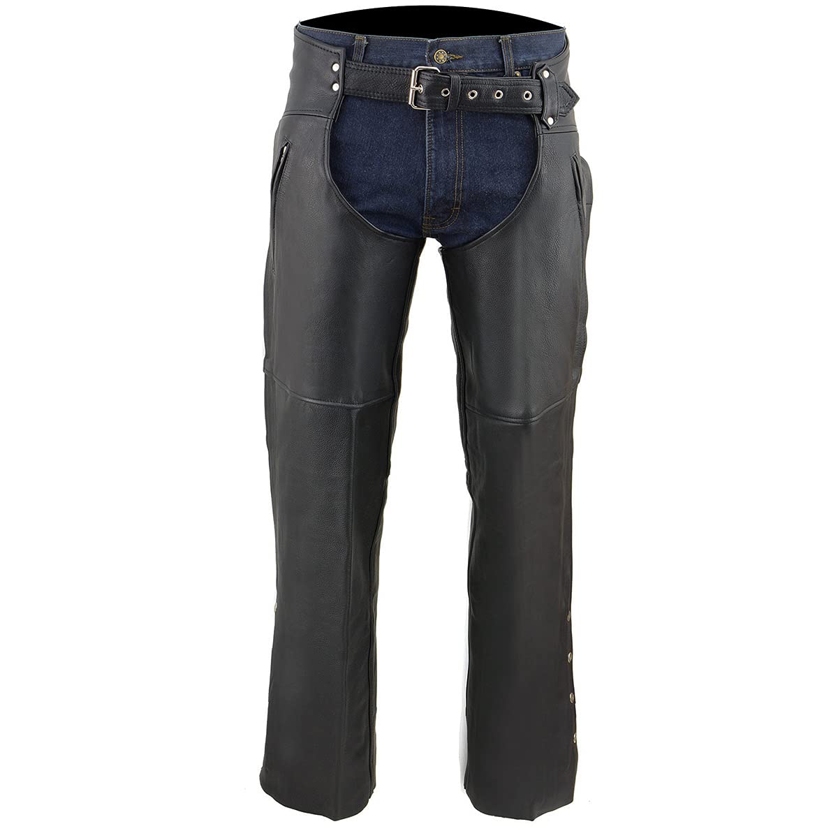 Milwaukee Chaps da Uomo in Pelle Nera con Tasche sulla Coscia con Cerniera, Taglia M