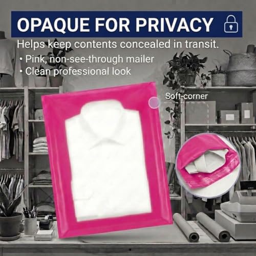 Image of BOX USA Shipping Bags 14 x 19 (100-Pack) Pink - Large Heavy Duty Self-Adhesive Envelope Poly Mailers for Packing