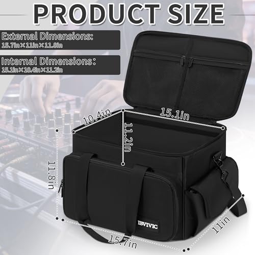 Image of IBVIVIC Cable File Bag with Adjustable Dividers Dj Gig Bag for Cables, Cords,DJ Gear,Sound Instrument and Accessories 16L x 11W x 12H inch Black