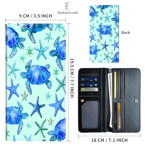 Wallets for Women Ultra Slim Thin Leather Women Wallet Wallet for Men Women, with RFID Blocking Credit Card Holder Ladies Clutch Purse Billfold Thin Wallet,Turtle and Starfish2