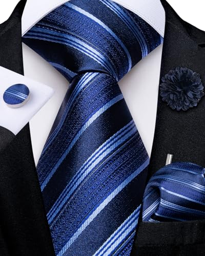 Image of DiBanGu Mens Zipper Tie Silk Pre-Tied Necktie with Gift Box | Jacquard Woven,Paisley Solid Plaid Pattern,6PCS with Pocket Square,Cufflinks and Lapel Pin,for Wedding Party Formal Business