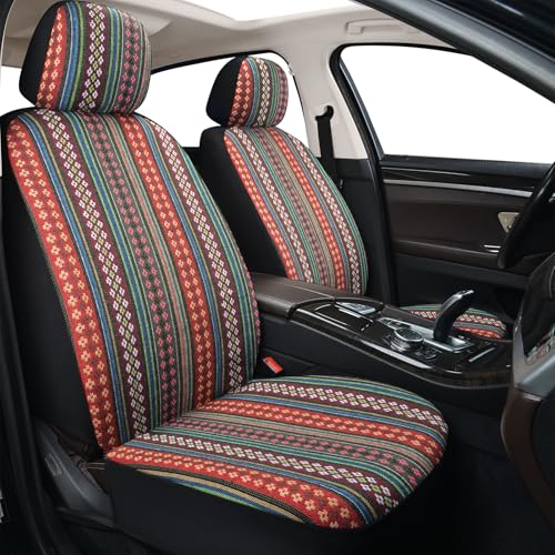 SCOMEE Baja Saddle Blanket Car Seat Covers Boho Striped Woven Front Seat Protectors Breathable & Washable Interior Covers Universal Fit for Most Cars SUVs Trucks Airbag Compatible Flower 8 pcs.