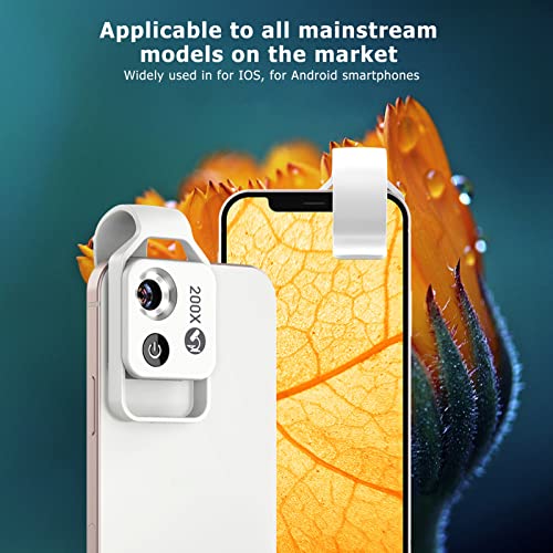 Image of Phone Microscope, 200X Microscope Mini Microscope with LED Light, Portable Digital Microscope Camera Attachments for Smartphone Accessories (White)