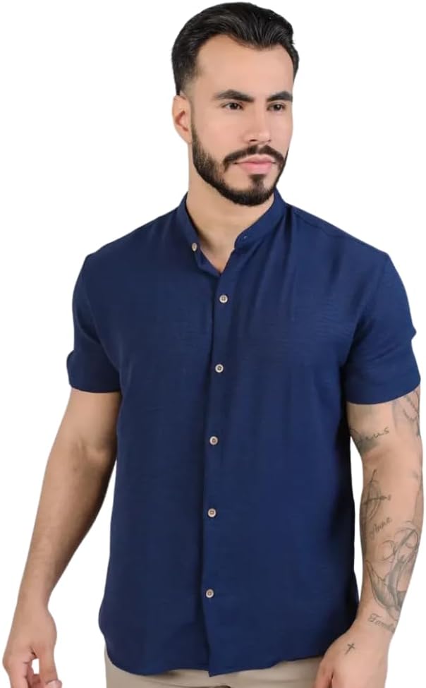Camisa Social Masculina Manga Curta Gola Padre Elegante e Versatil Tendencia Verão