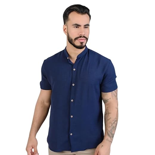 Camisa Social Masculina Manga Curta Gola Padre Elegante e Versatil Tendencia Verão