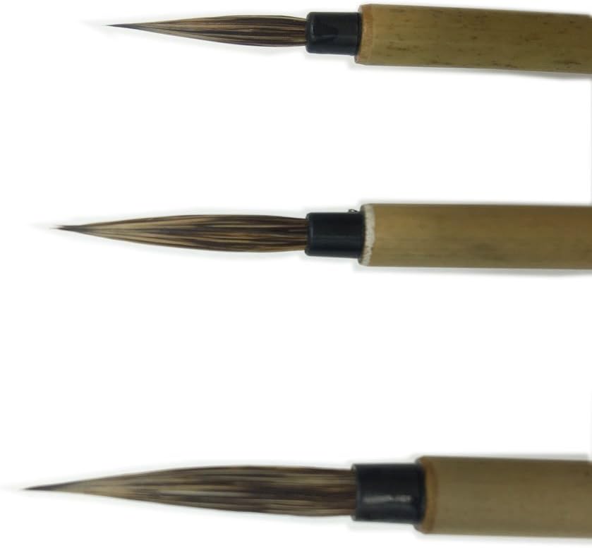 Easyou Hu Brush Scriptliner Brush for Traditional Chinese Elaborate-Style Painting (Gongbi) and Outlining Inking the Lines White Hare Hair LMS 3pcs/Pack