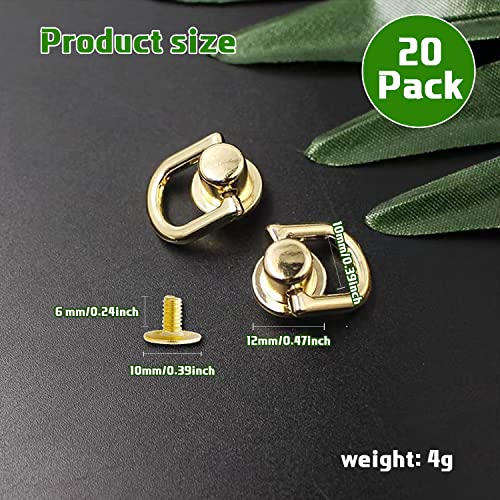 20 Pieces D Ring Stud Screw Ball Post Head Buttons Stud Screw, Metal D Ring Rivets For Wallet Strap Shoes Accessories Leather Cross Body Purse Craft Xbs0617003 Golden #TOP1