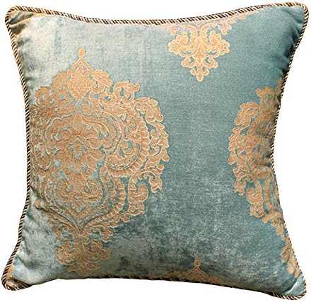 M MOCHOHOME Decorative Classical Chenille Square Euro Floral Throw Pillow Cover Case Pillowcase Flower Cushion Sham - 24" x 24", Pale Turquoise