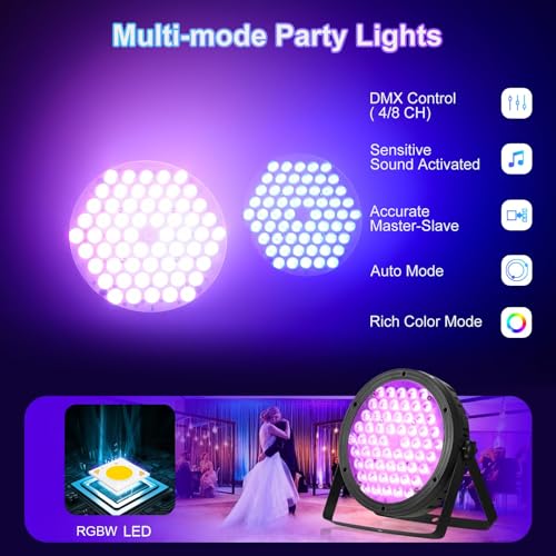 Image of BETOPPER Stage Lighting 120W Par Light RGBW 4-in-1 Stage Lights, DJ Light DMX for Concert and Events,8 Packs