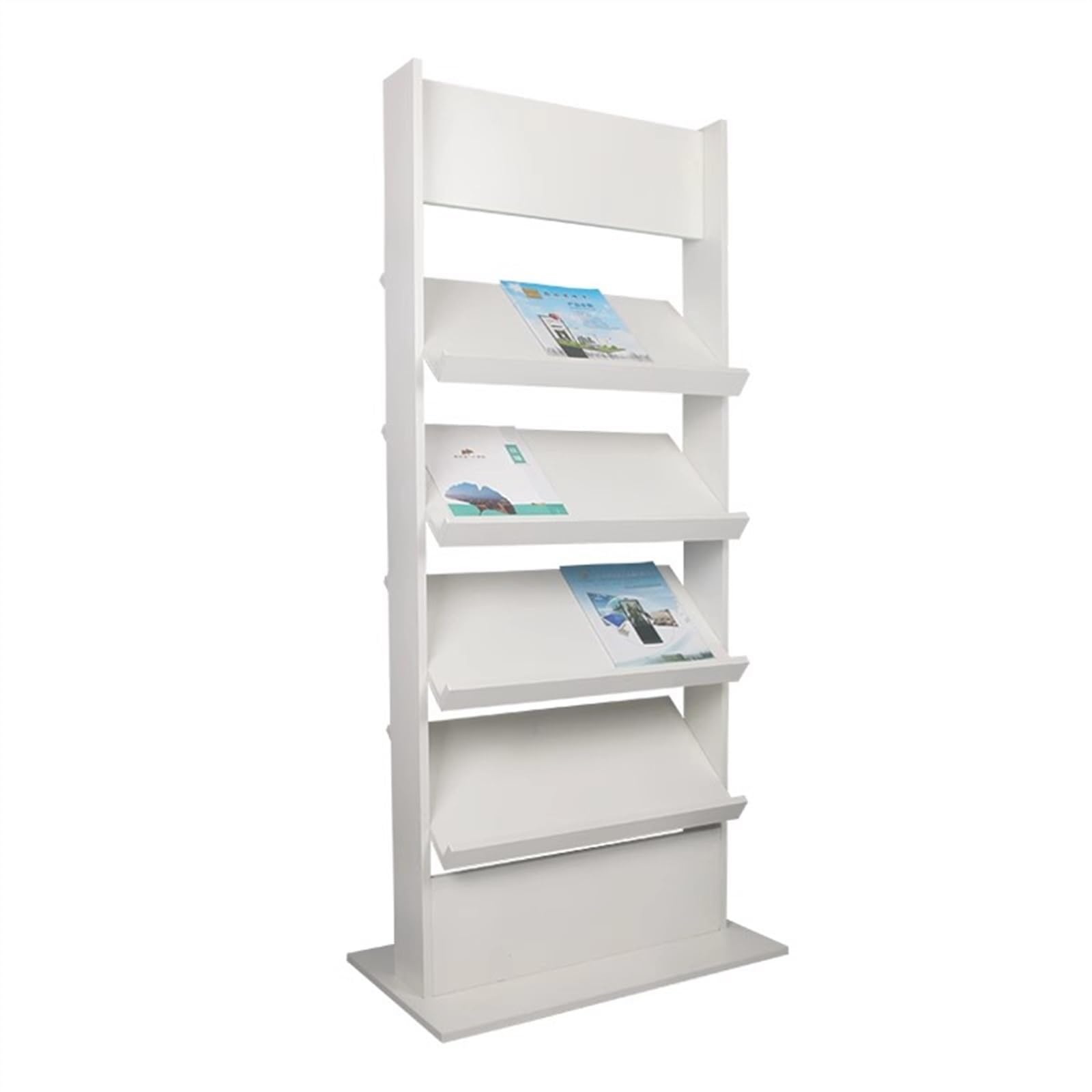 Jkjzsalj White Stylish And Functional Floor Standing Magazine Rack Information Rack Vertical Brochure Newspaper And Magazine Rack 4 Tier Classic Wooden Newspaper Display Stand Ideal,