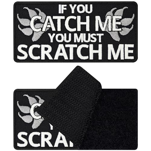 Parche de velcro para perros con texto en inglés 'If you catch me, you must scratch me' parche para perros | parche táctico de velcro para perros accesorio parche para pañuelo para perros | 100 x 50