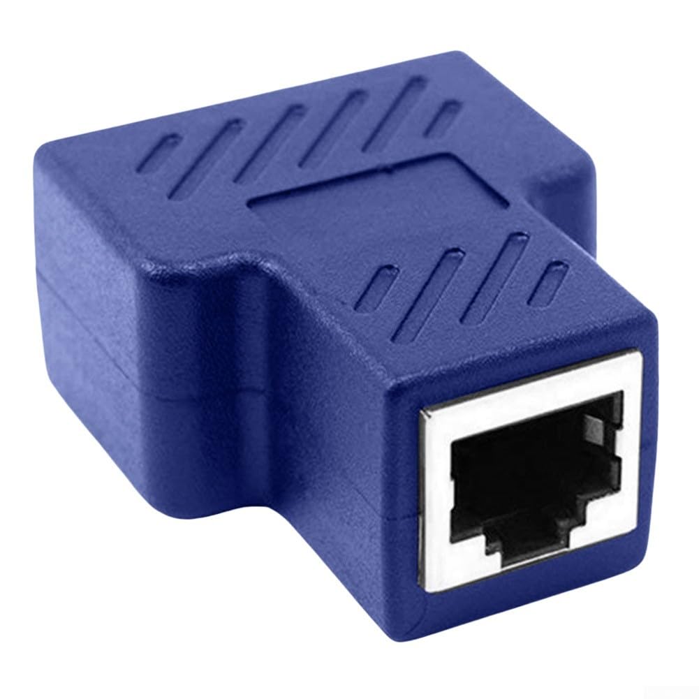 RJ45 Ethernet Splitter Adapter, 1 to 2 Dual Connection Network Cable Connector for Laptops, Desktops, Routers and Monitoring Equipment for Gold-Plated Pin Cores(Blue)