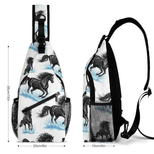 Fashion Chest Bag, Shoulder Bag, Dress Decor Sling Backpack, Casual Day Pack For Travel Shopping Black Horse2