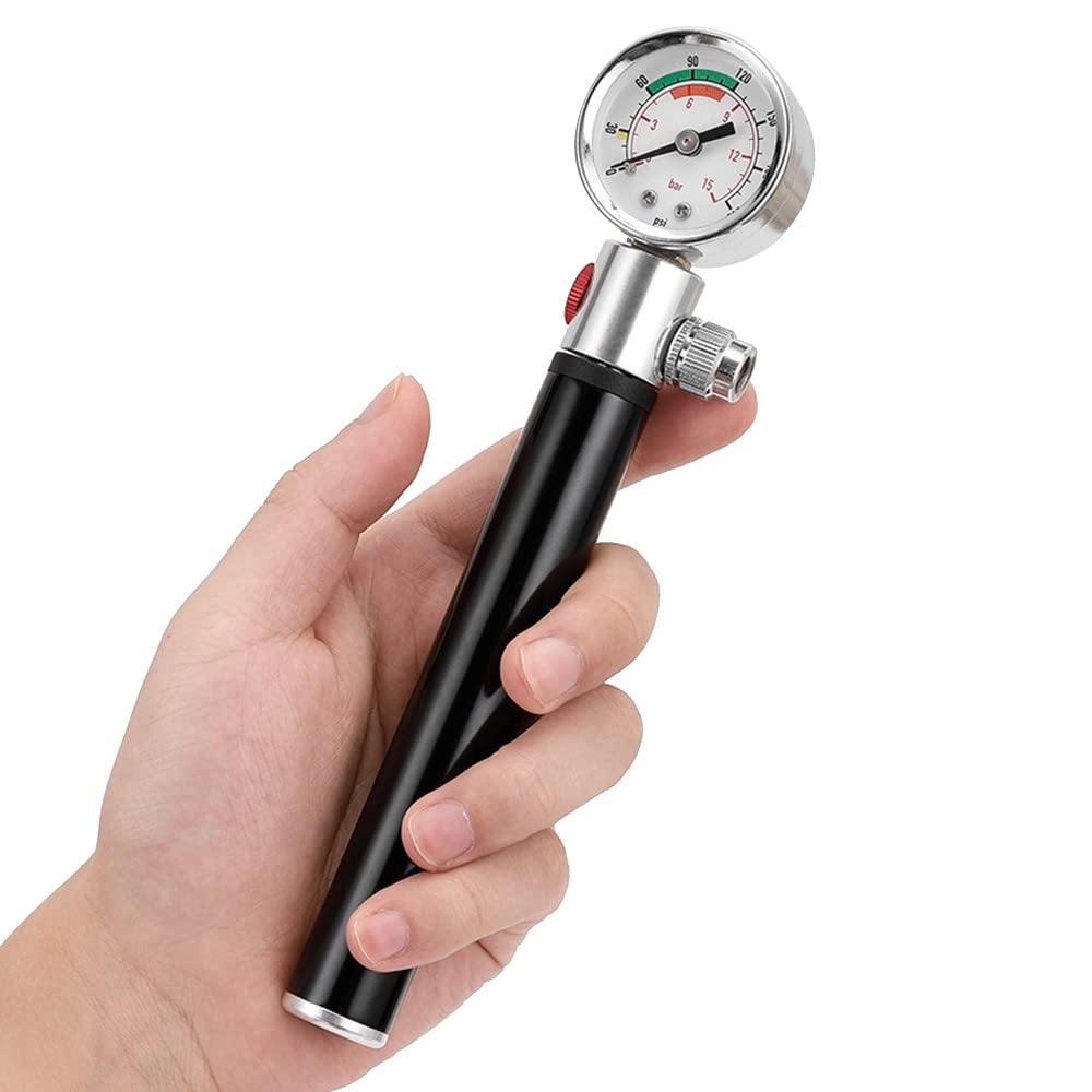 Mini Ballpumpe mit Manometer, Tragbare Sportball-Luftpumpe aus Aluminiumlegierung mit Aufblasnadeln für Basketball, Fußball, Fußball, Rugby, Volleyball und andere aufblasbare Bälle