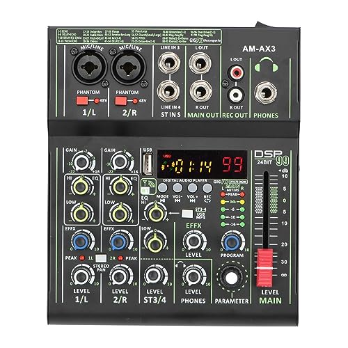 dj controller Mini mezclador de audio de 4 canales Individual + 48V Phantom Power 99 DSP Effects USB...