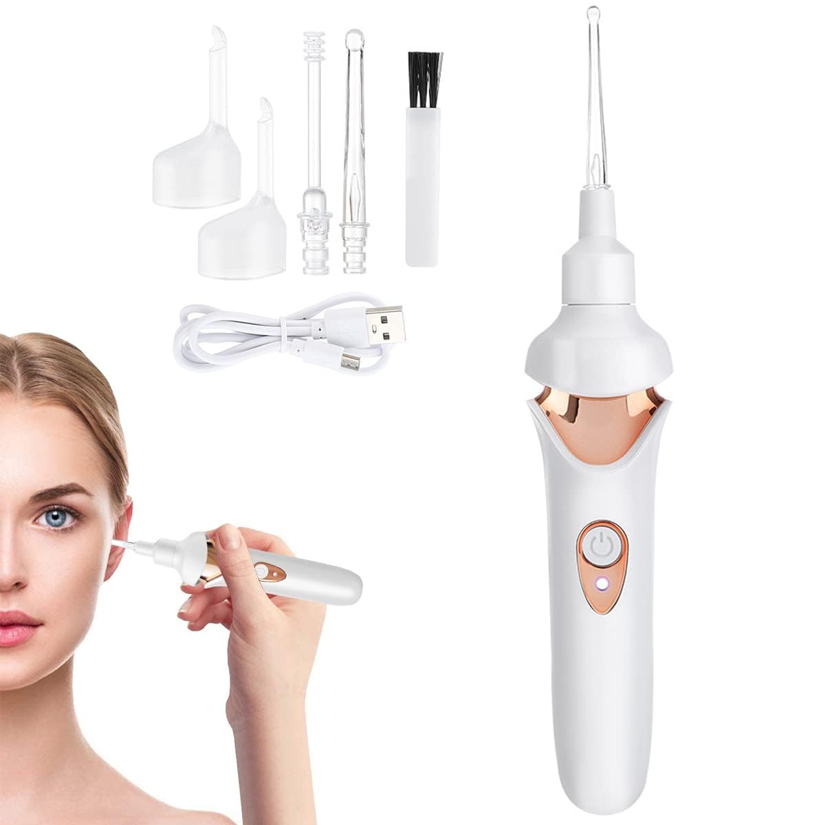 MAKINGTEC Ear Wax Remover Vacuum Cleaner, Electric Earwax Removal Kit with LED Light, Portable Ear Cleaner, USB Charge Reusable Safe Electric Ear Suction for Adults Kids (Black) (White)