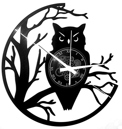Instant Karma Clocks Horloge Murale en Vinyle Hibou Garçons Fille Décoration pour Cuisine Salon Sagesse Oiseau Gothique Nuit Animal Thème
