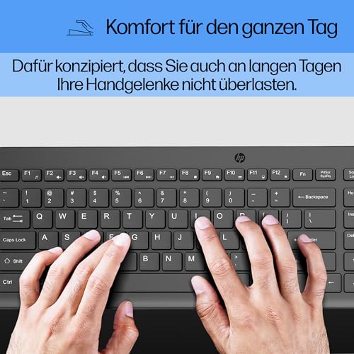 HP 150 kabelgebundene Tastatur, QWERTZ Deutsches Layout, 12 Fn Tasten, funktioniert mit Windows & Mac, leise, schwarz – Ansicht 5