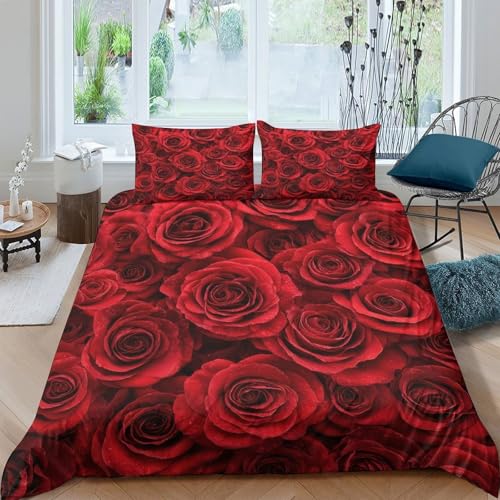 Housse de couette fleurs rouges hypoallergique pour sommeil sensible - 4