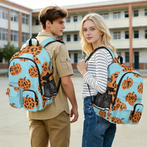 Mochilas para hombre y adultos con diseño de leopardo azul y calabaza para laptops de 17.5" 7