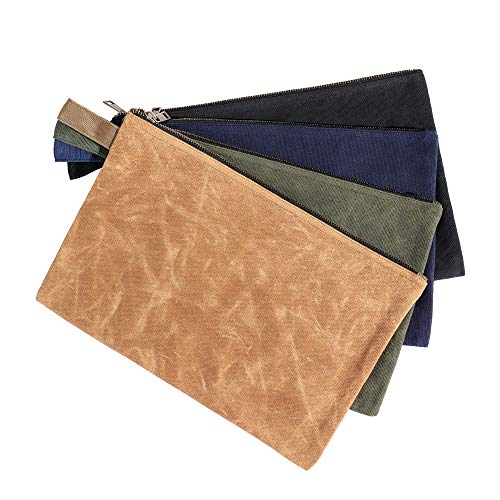Sacos de ferramentas com fecho de correr macio, bolsa de ferramentas de lona encerada resistente de 16 onças, sacos de ferramentas impermeáveis de uma só peça, 12,5 x 8,4 polegadas (embalagem de 4)