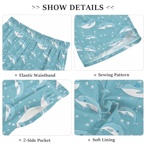 ALAZA Cartoon Dolphin Blue Pajama Shorts Sleep Shorts Pant Lounge Pajama Bottoms Elastic Waist with Pockets3