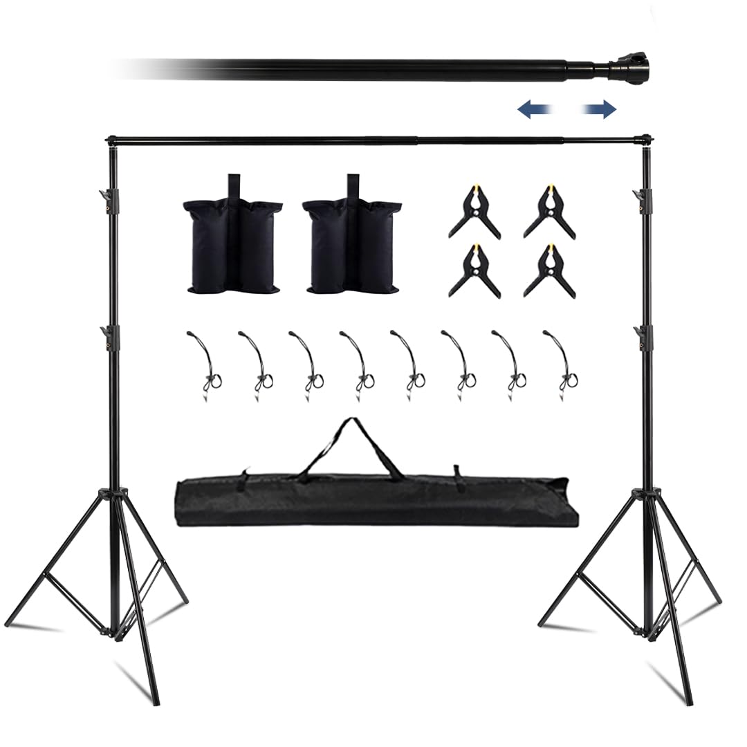 Kate Backdrop Stand Kit for Photography 10x8 5ft WxH Adjustable Heavy Duty Photo Background Stand with 8 Clamps