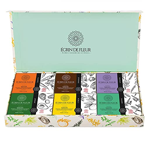 Écrin De Fleur - Magnifique Coffret Cadeau Savons Bio - Lavande, Citron, Menthe, Carotte, Avocat, Chocolat - 6 Savons Artisanaux, Saponifiés à Froid, Savons Surgras Naturels, Certifiés Bio par Ecocert Cover