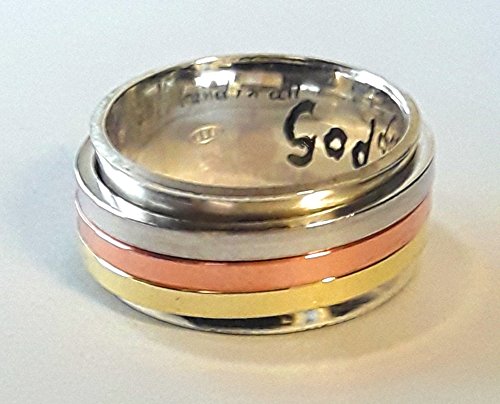 Anillo (antiestress) de plata tipo cartier, con 3 anillos gitatorios de  plata, cobre y laton, con texto personalizado.: Amazon.es: Handmade