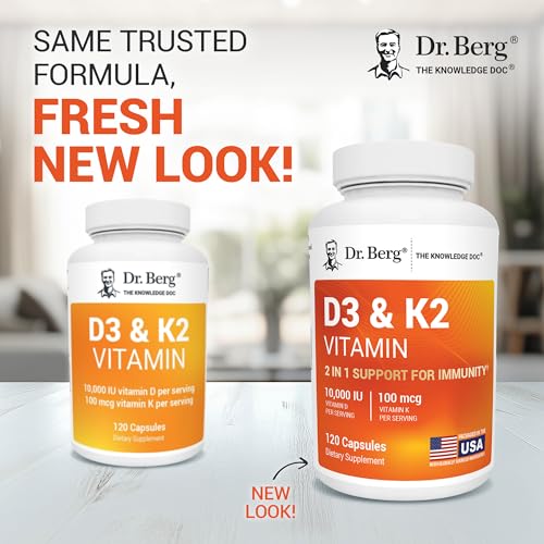 Dr. Berg Maximum Strength 7-in-1 Vitamin D3 K2 10,000 IU | Naturally Derived D3 | 4X Lab-Tested & Verified | High Absorption Formula | K2 D3 Vitamin Supplement - 120 Capsules