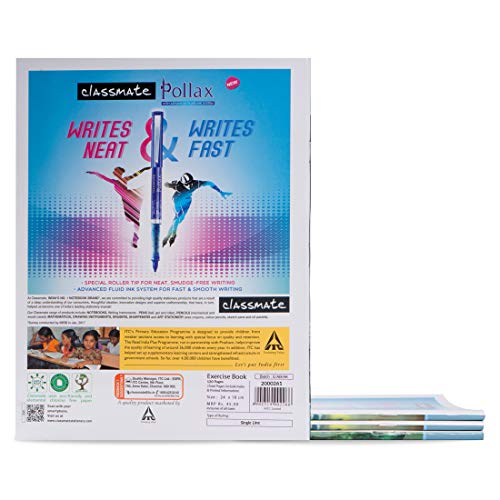 Image of Classmate Octane Neon- 25 Blue Gel Pens & Class Notes| Study At Home Essential Notebook - Single Line, 120 Page- Pack Of 4