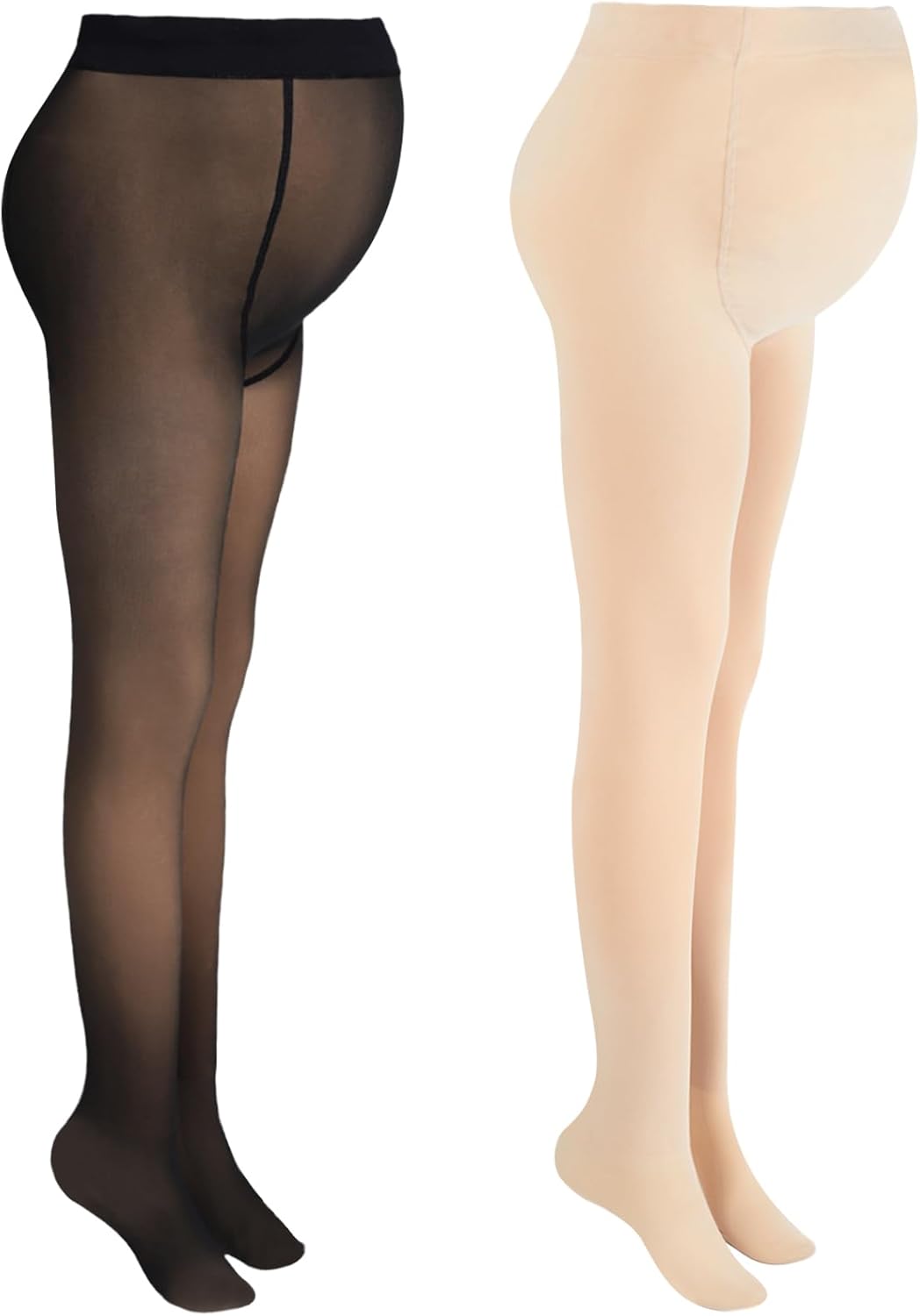 Bonuci 2 Pcs Women Maternity Pantyhose Winter Fleece Lined Tights High Waist Maternity Stretchy Pregnancy Warm Tights