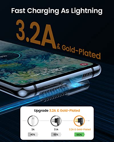 Image of MRGLAS 3.2A USB C Charger Cable,[4-Pack,10+6.6+3.3+1.6FT] USB A to USB C Right Angle Gold-Plated Type C Charger Fast Charging Durable Braided Cord for iPhone 17 16 15 Samsung S10 Note 10 S21 LG-Black