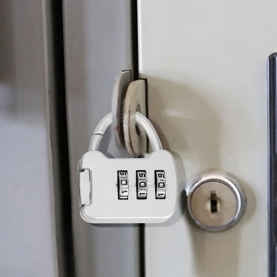Image of QUIRA 3-Digit Combination Padlock,Security Lock, Resettable Code for Gym Lockers and Luggage (Silver)