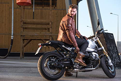 SHIMA THOMSON Motorradsteifel Herren - Verstärkte Leder Motorradschuhe mit Seitlichem Reißverschluss Knöchelstütze Anti Rutsch Sohle (Braun 43)