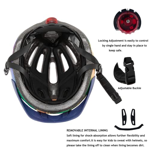 Image of Exclusky Kids Bike Helmet with LED Light - Adjustable Multi-Sport Youth Helmet for Boys & Girls, Ages 5-12, Fits 50-57cm, Cycling Safety Gear