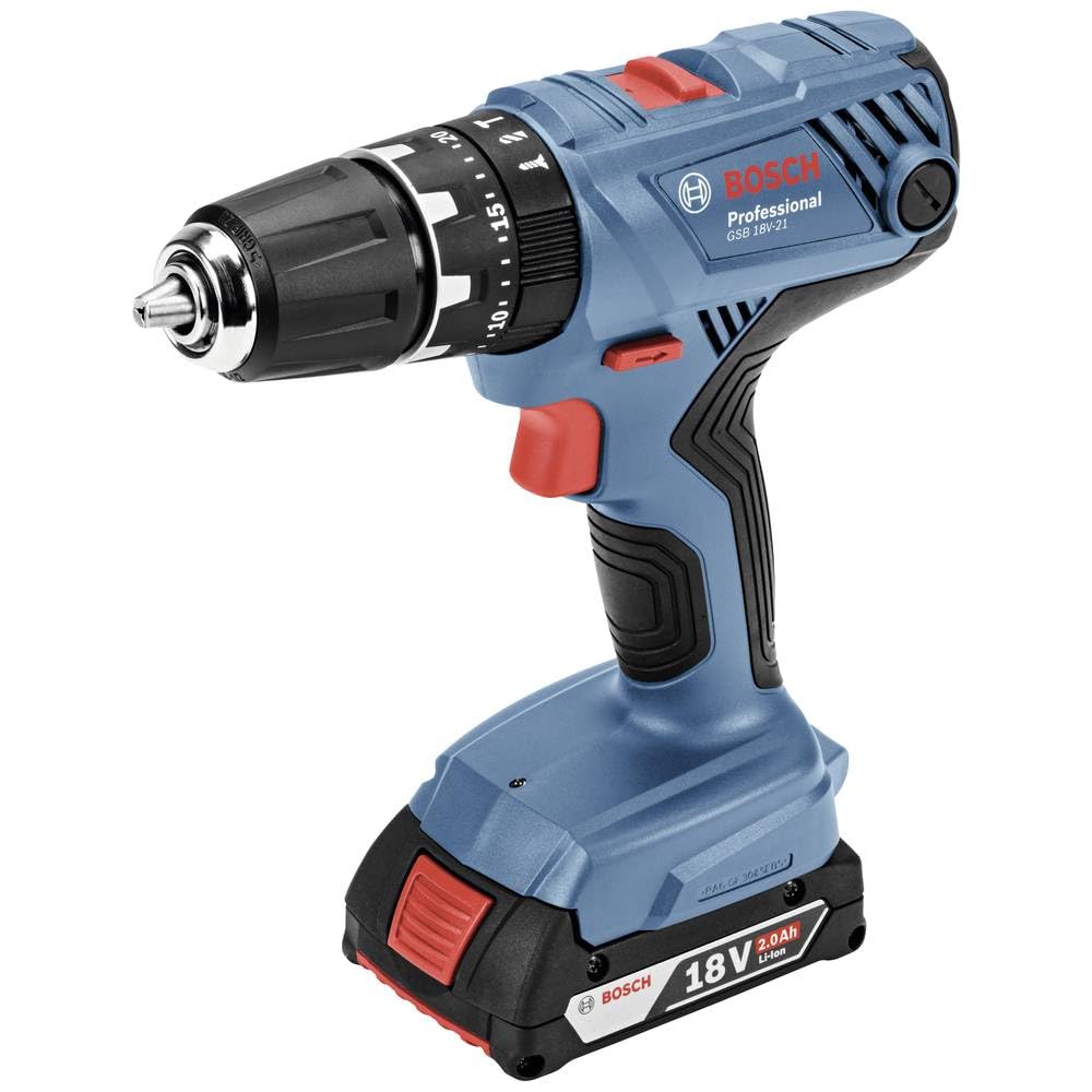 Bosch Professional 18V System taladro con percusión a batería GSB 18V-21 (incl. 2 baterías de 2,0 Ah, cargador rápido GAL 18V-40, L-BOXX)
